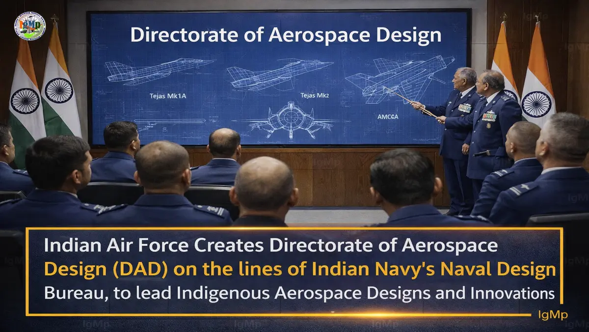 Indian Air Force Creates Directorate of Aerospace Design (DAD) on the lines of Indian Navy's Naval Design Bureau, to lead Indigenous Aerospace Designs and Innovations