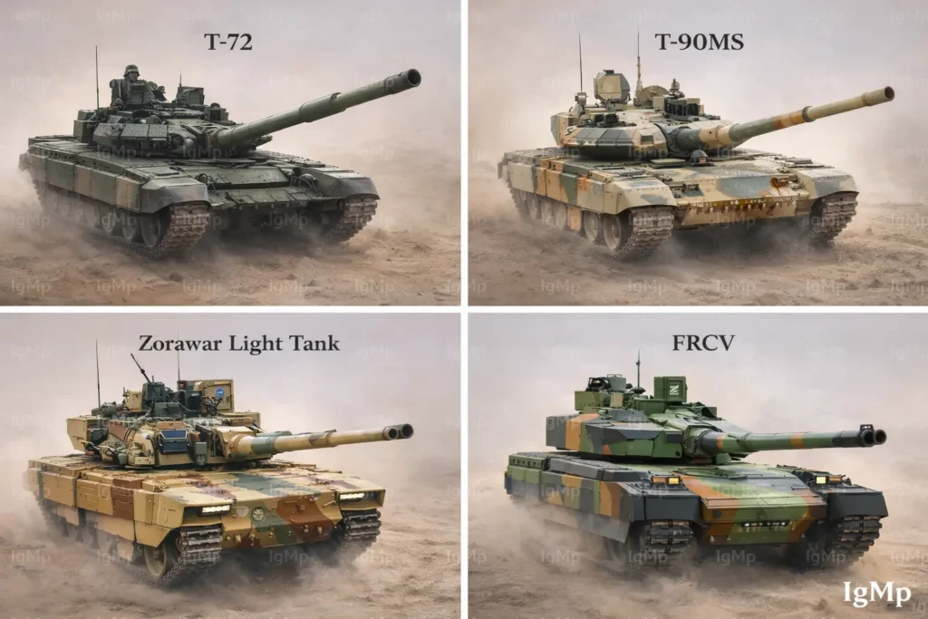 India’s 2040 Armored Vision: How Upgraded T-72s, T-90s, Zorawar Light Tank, and FRCV Will Guard the Borders 4 India’s 2040 Armored Vision: How Upgraded T-72s, T-90s, Zorawar Light Tank, and FRCV Will Guard the Borders