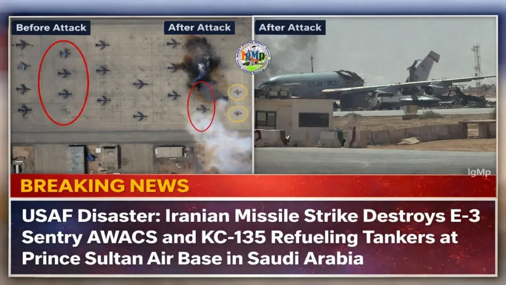 USAF Disaster: Iranian Missile Strike Destroys E-3 Sentry AWACS and KC-135 Refueling Tankers at Prince Sultan Air Base in Saudi Arabia