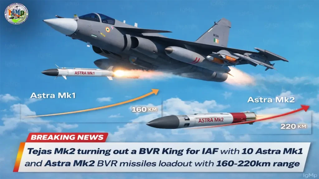 Tejas Mk2 turning out a BVR King for IAF with 10 Astra Mk1 and Astra Mk2 BVR missiles loadout with 160-220km range