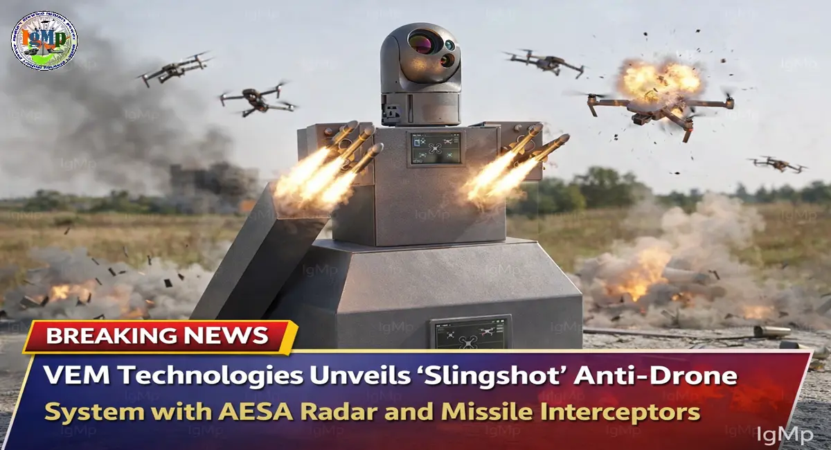 VEM Technologies Unveils ‘Slingshot’ Anti-Drone System with AESA Radar and Missile Interceptors