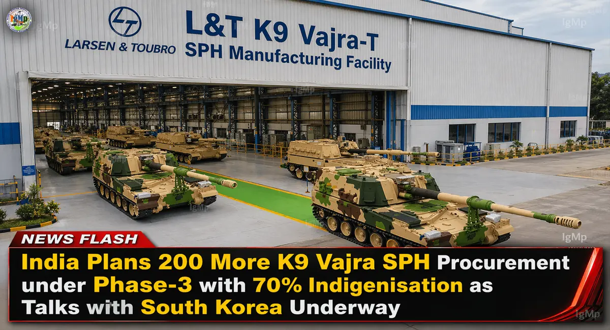 India Plans 200 More K9 Vajra SPH Procurement under Phase-3 with 70% Indigenisation as Talks with South Korea Underway