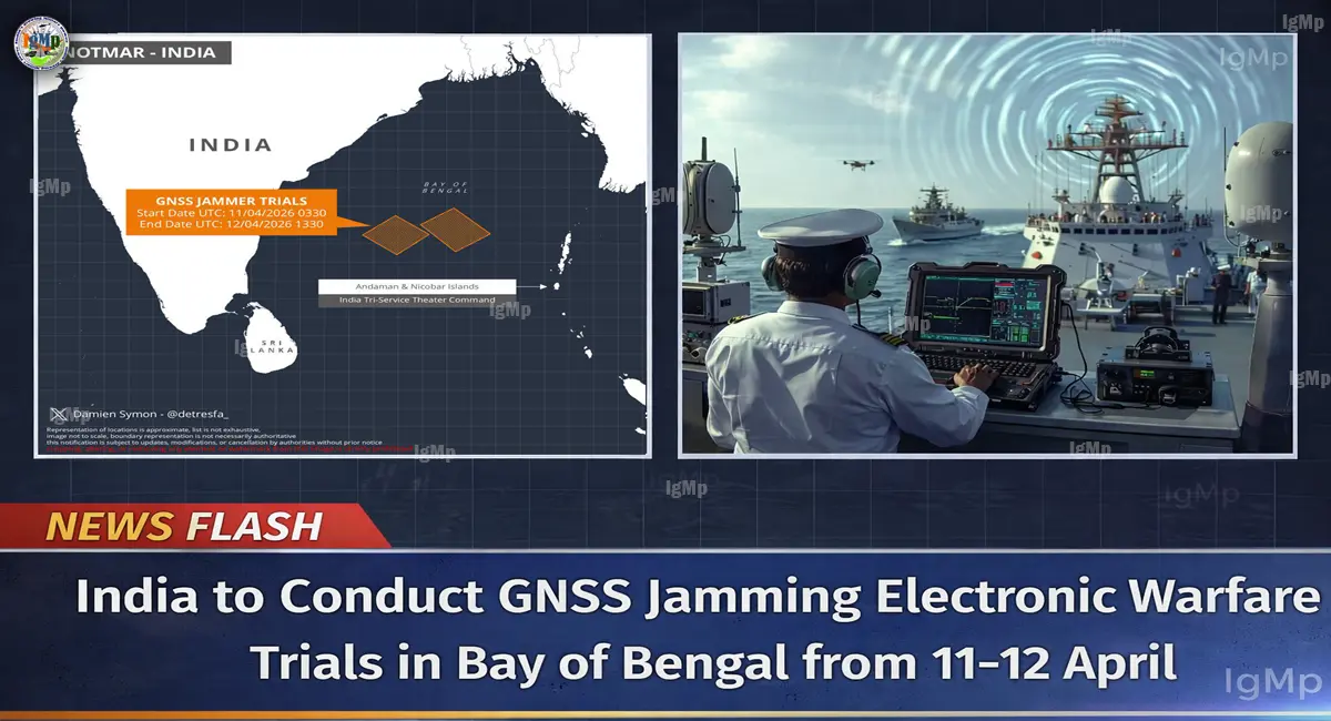 India to Conduct GNSS Jamming Electronic Warfare Trials in Bay of Bengal from 11–12 April