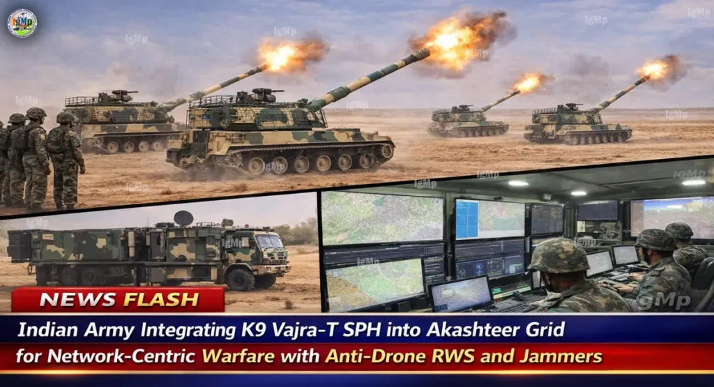 Indian Army Integrating K9 Vajra-T SPH into Akashteer Grid for Network-Centric Warfare with Anti-Drone RWS and Jammers